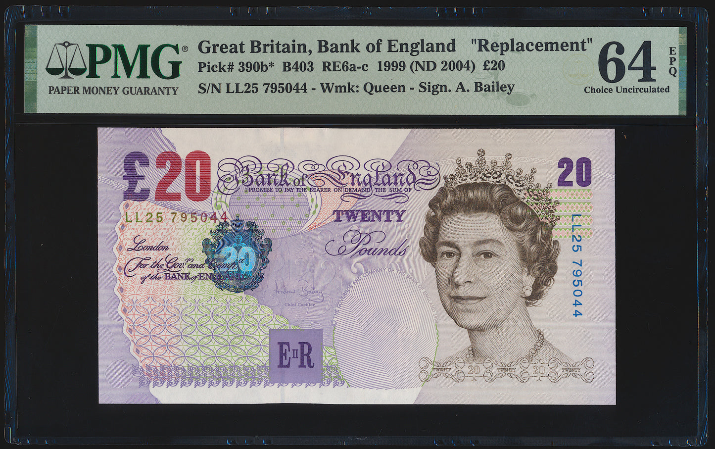 ENGLAND P.390b B403 2004 Bailey Replacement £20 LL25 CHOICE UNC 64 EPQ