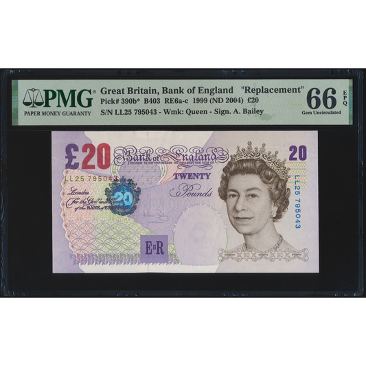 P.390b B403 2004 Bank of England Bailey Replacement £20 LL25 GEM UNC 66 EPQ