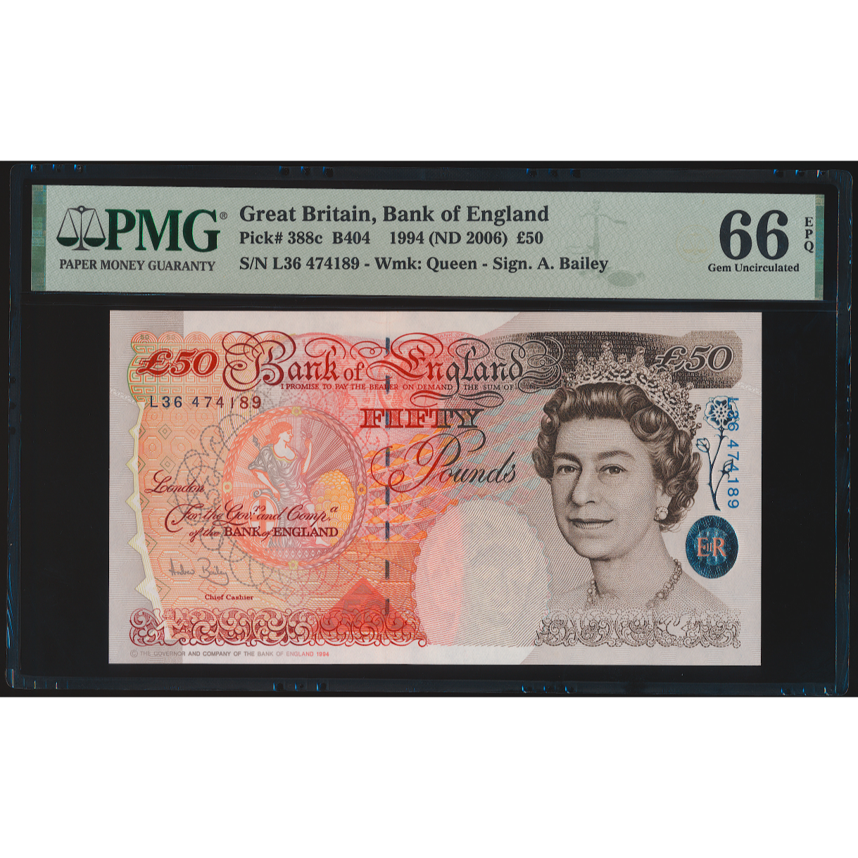 ENGLAND P.388c B404 2006-2011 Bailey Column Sort £50 L36 GEM UNC 66 EPQ