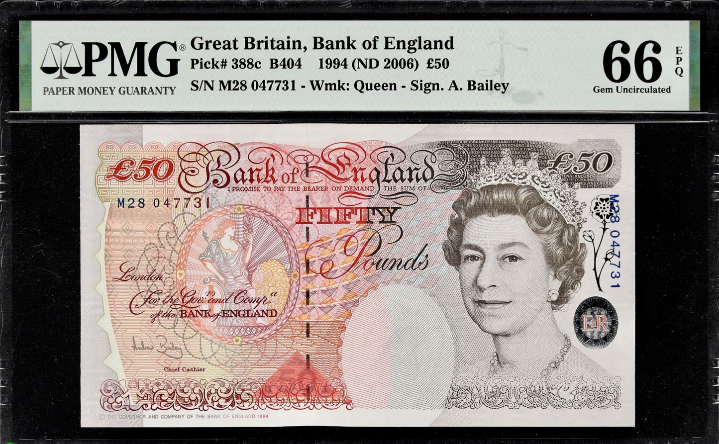 ENGLAND P.388c B404 2006-2011 Bailey £50 GEM UNC 66 EPQ
