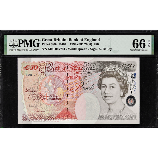 ENGLAND P.388c B404 2006-2011 Bailey £50 GEM UNC 66 EPQ