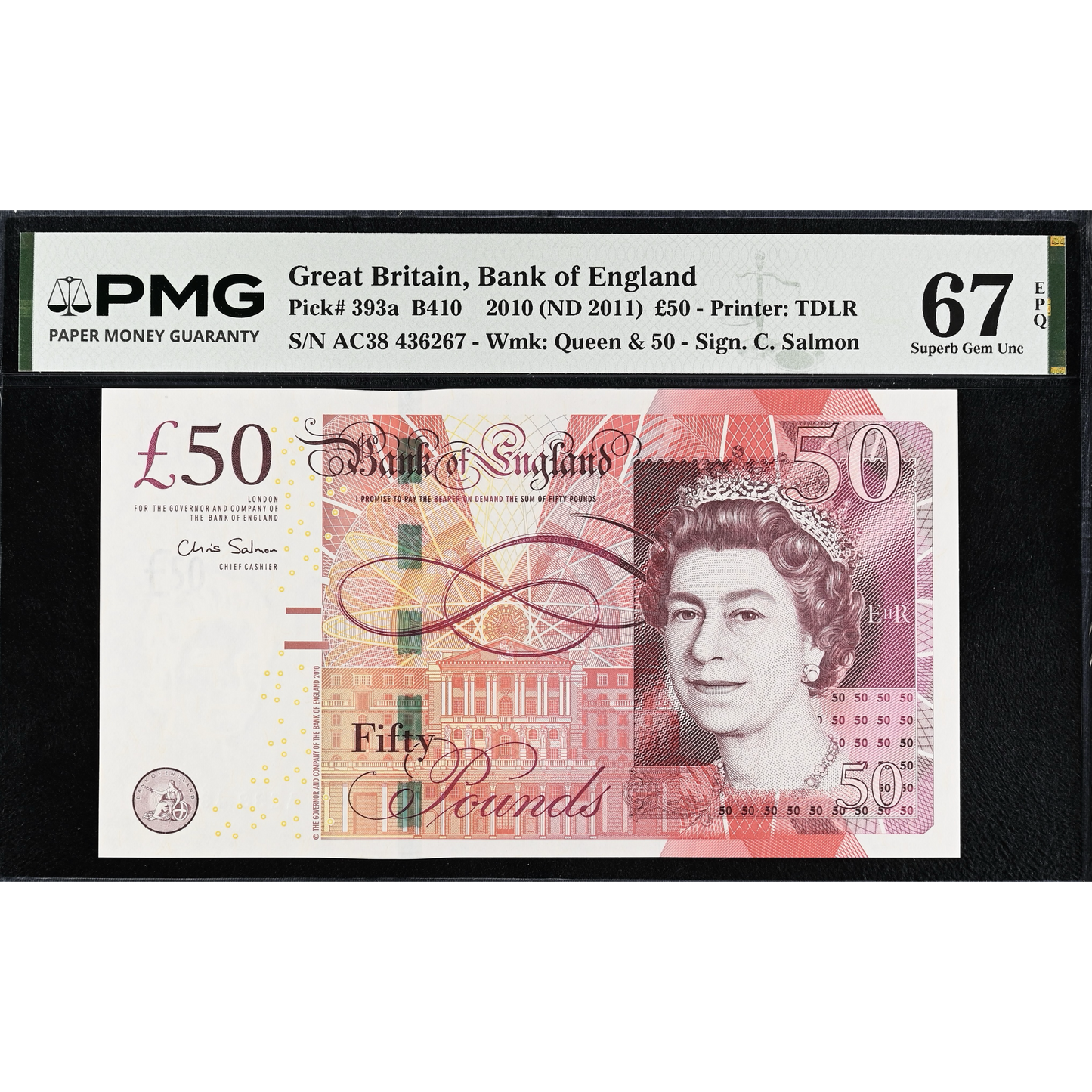 ENGLAND P.393a B410 2011-2015 Salmon £50 Superb Gem UNC 67 EPQ