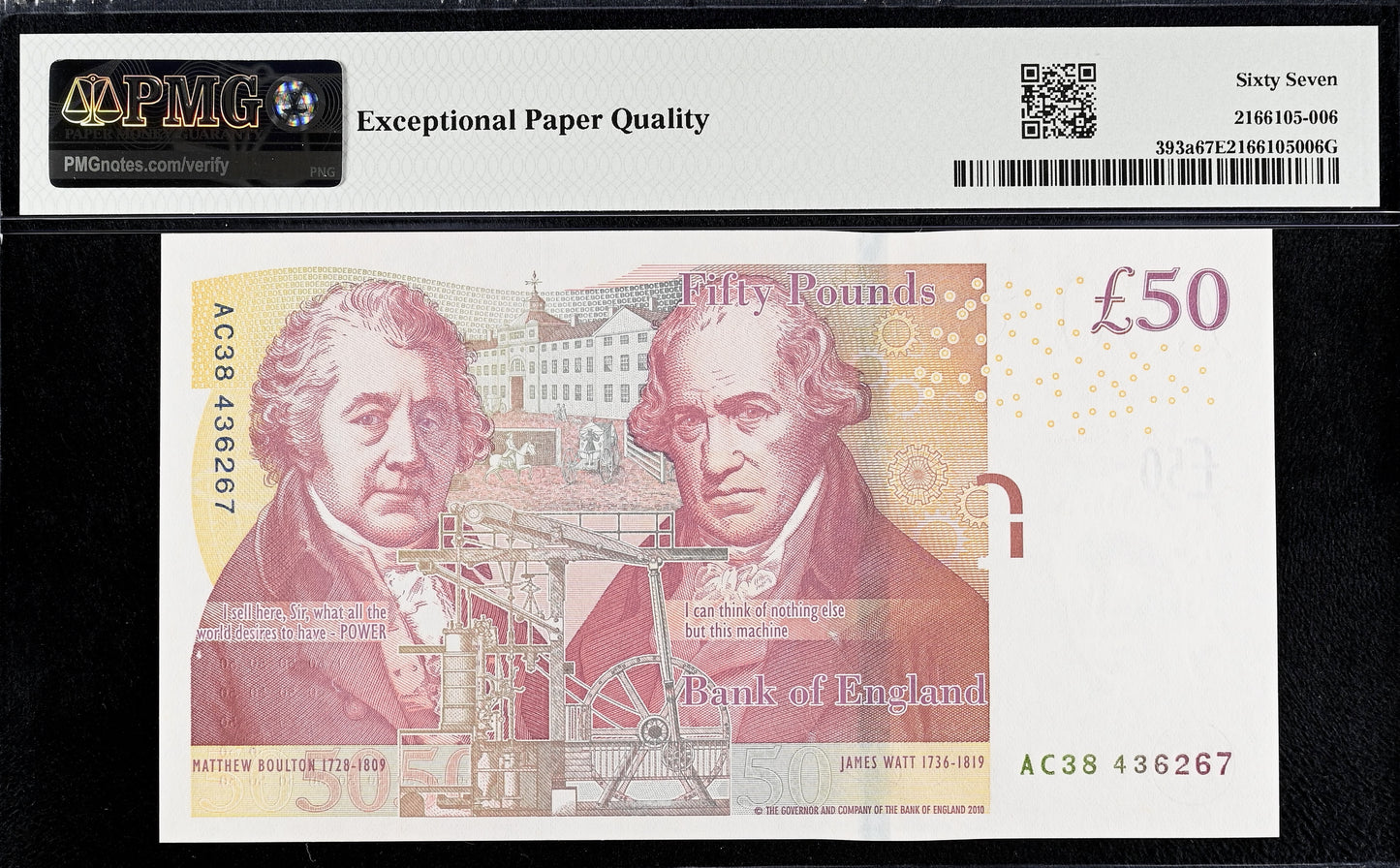 ENGLAND P.393a B410 2011-2015 Salmon £50 Superb Gem UNC 67 EPQ