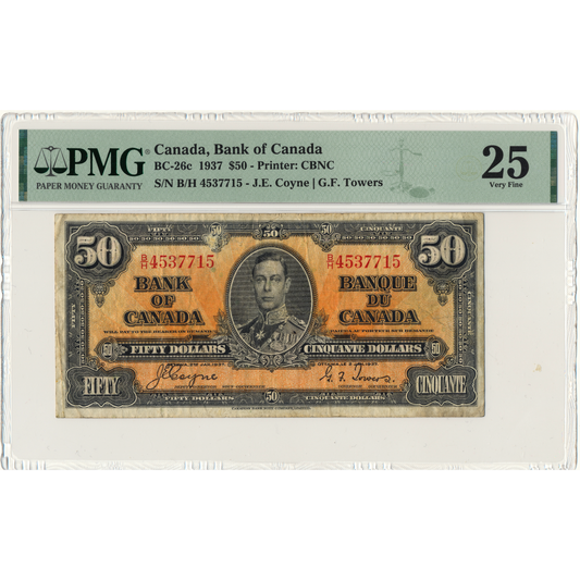 CANADA P.63c 1937 $50 Coyne, Towers VF 25