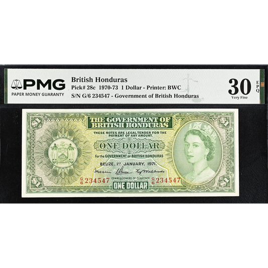 BRITISH HONDURAS P.28c 1971 1 Dollar VF 30 EPQ