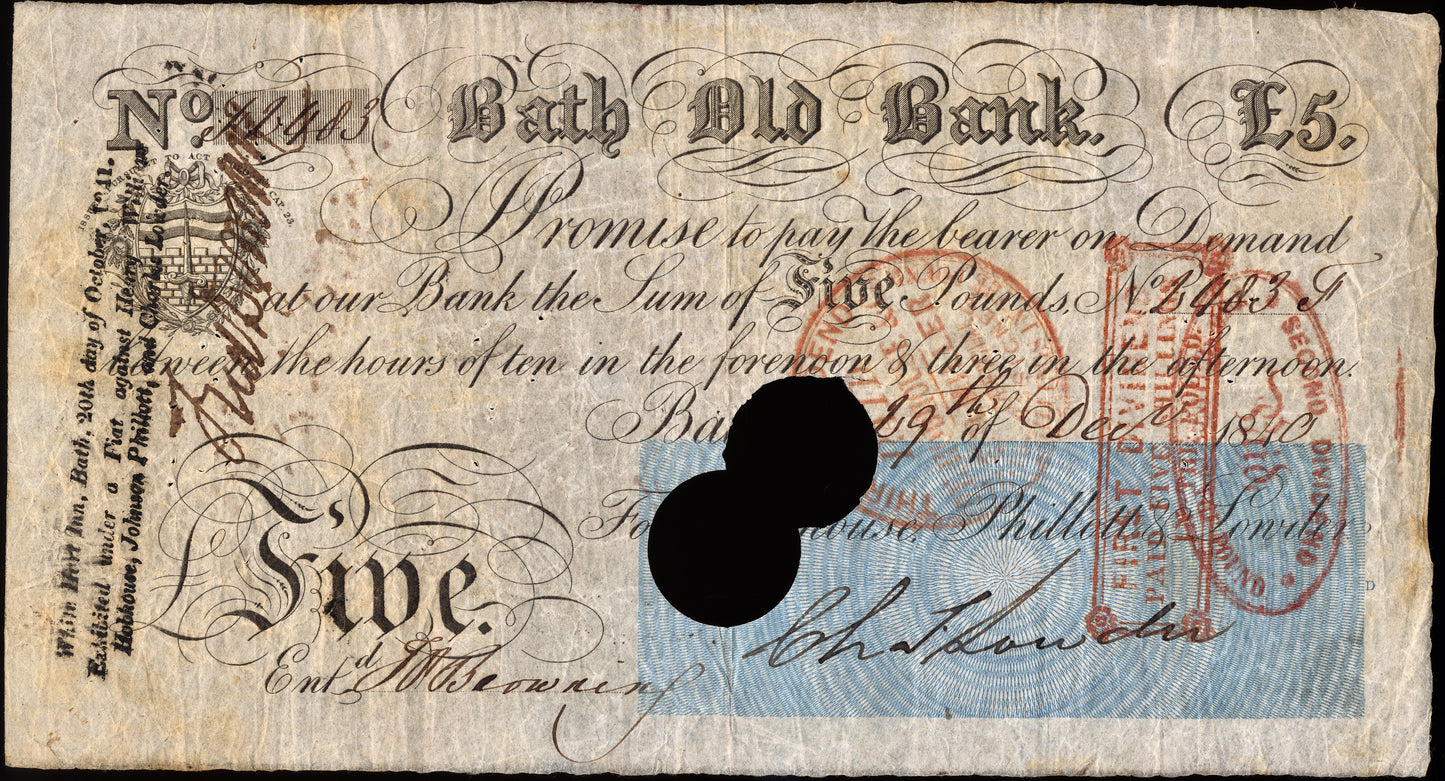 Bath Old Bank 1840 £5 banknote Outing 86d