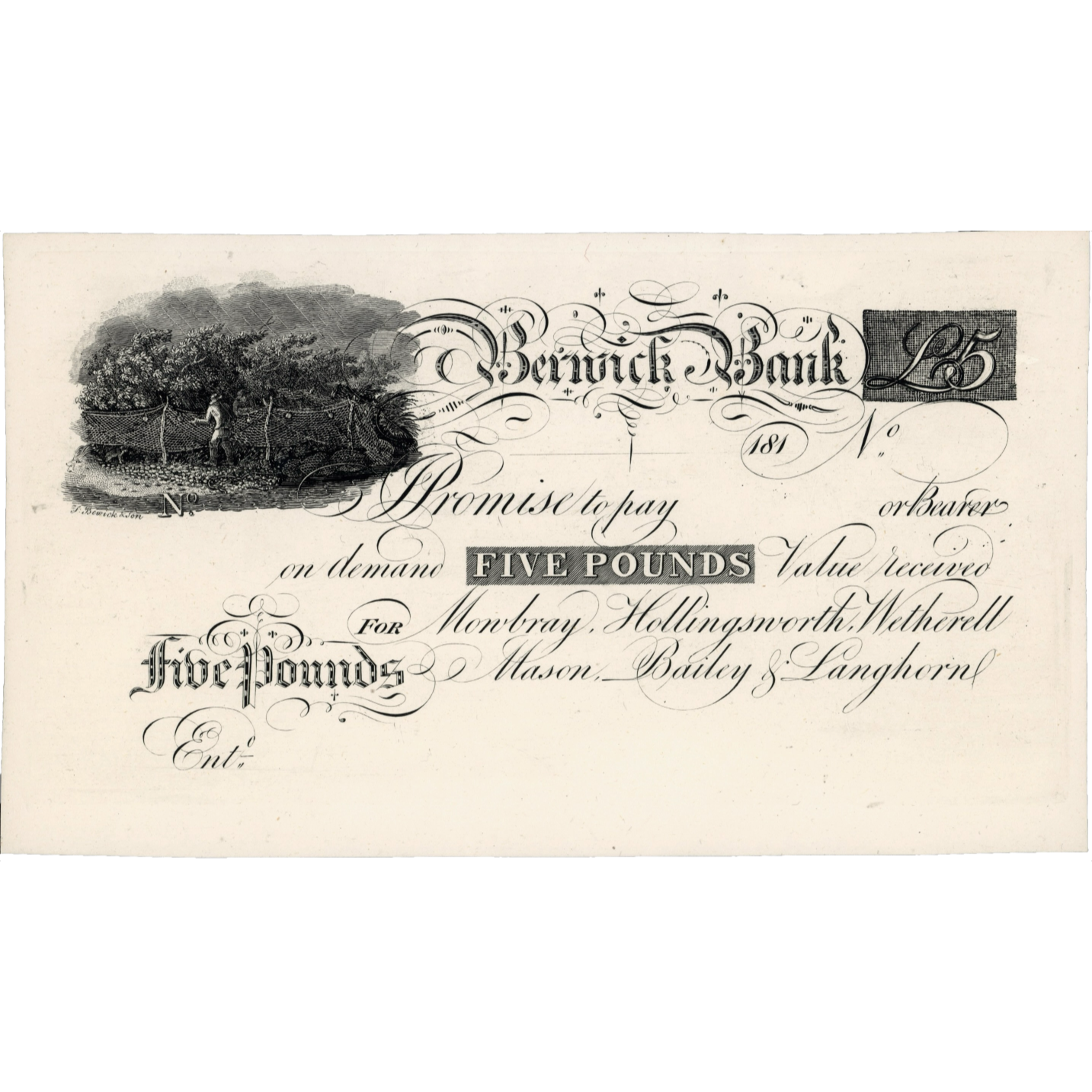 Berwick Bank1840 £5 banknote plate proofs Outing 126b