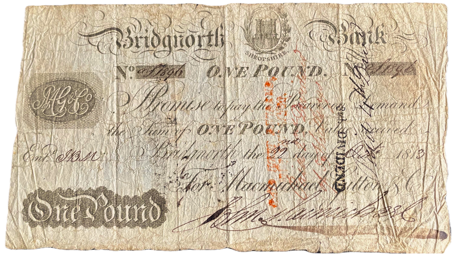 Bridgnorth Bank 1813 £1 banknote VG Outing 277a