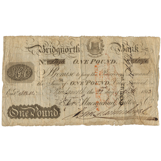 Bridgnorth Bank 1813 £1 banknote VG Outing 277a