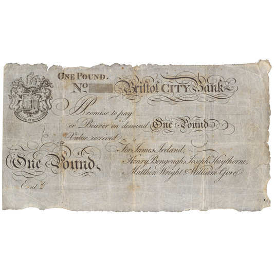 Bristol City Bank 18__ £1 banknote Outing 316c Rare