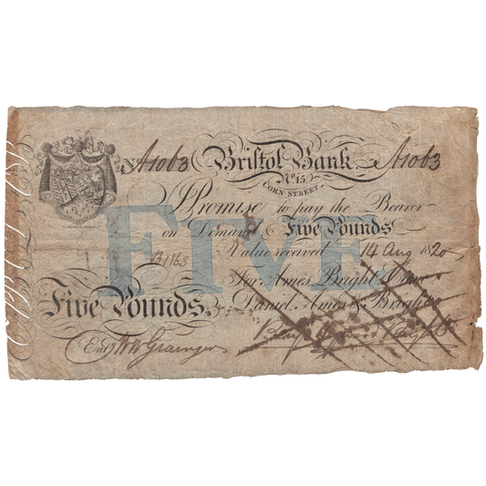 Bristol New Bank 1820 £5 banknote Outing 312g Rare