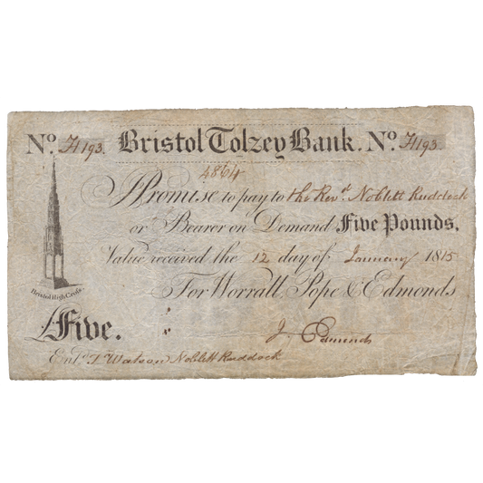 Bristol Tolzey Bank 1815 £5 banknote Outing 325c