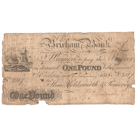 Brixham Bank 1818 £1 banknote Outing 339a