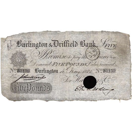 Burlington & Driffield Bank 1880 £5 banknote Outing 286s