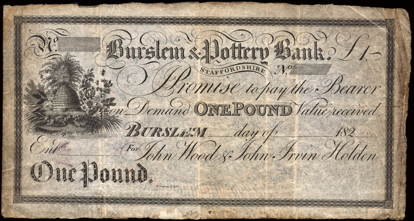 Burslem & Potteries Bank 18-- £1 proof banknote Outing 367b