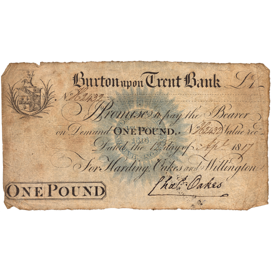 Burton upon Trent Bank 1817 £1 banknote Outing 373a
