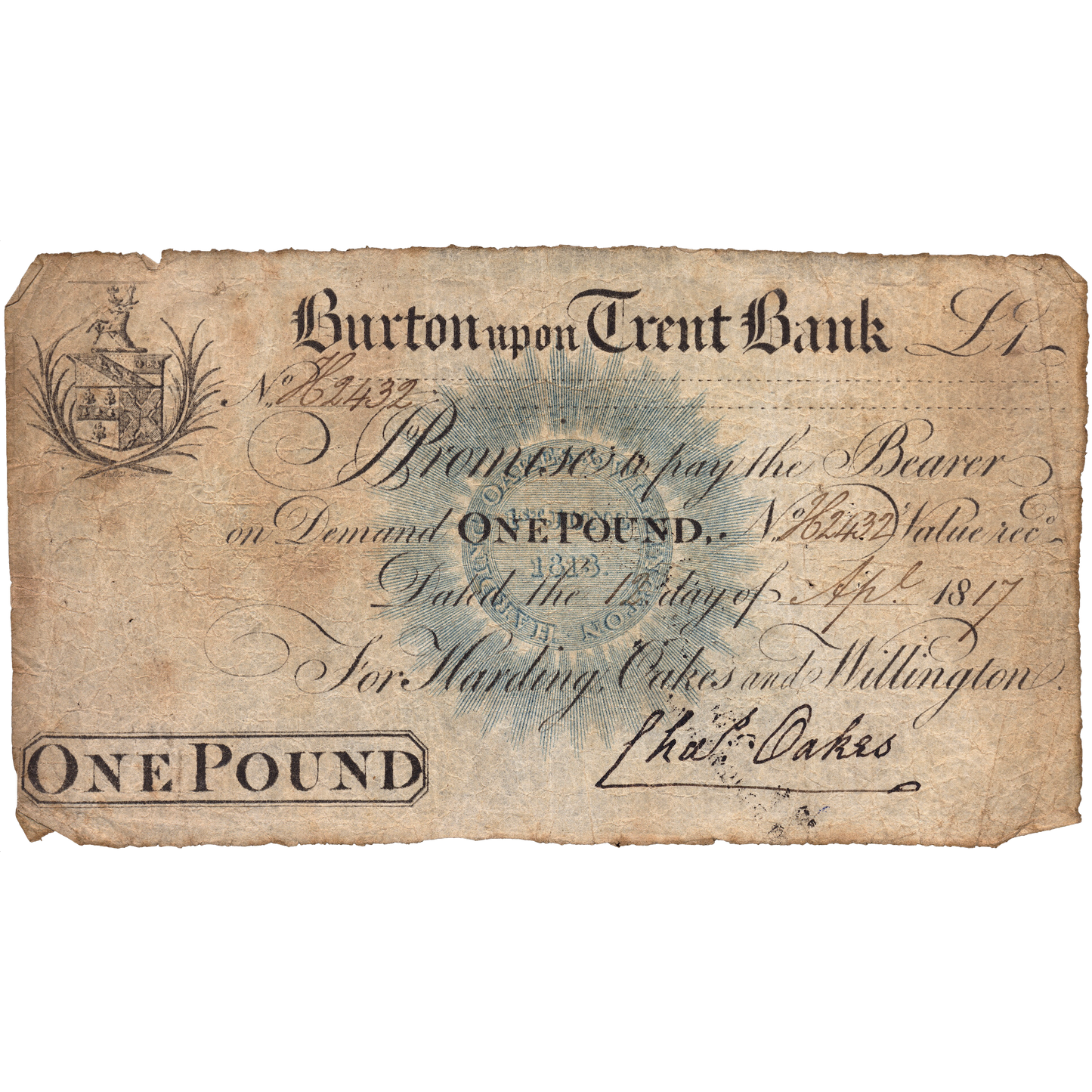 Burton upon Trent Bank 1817 £1 banknote Outing 373a