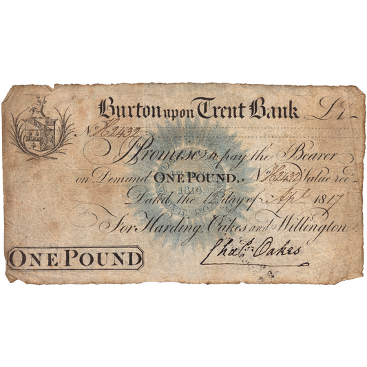 Burton upon Trent Bank 1817 £1 banknote Outing 373a