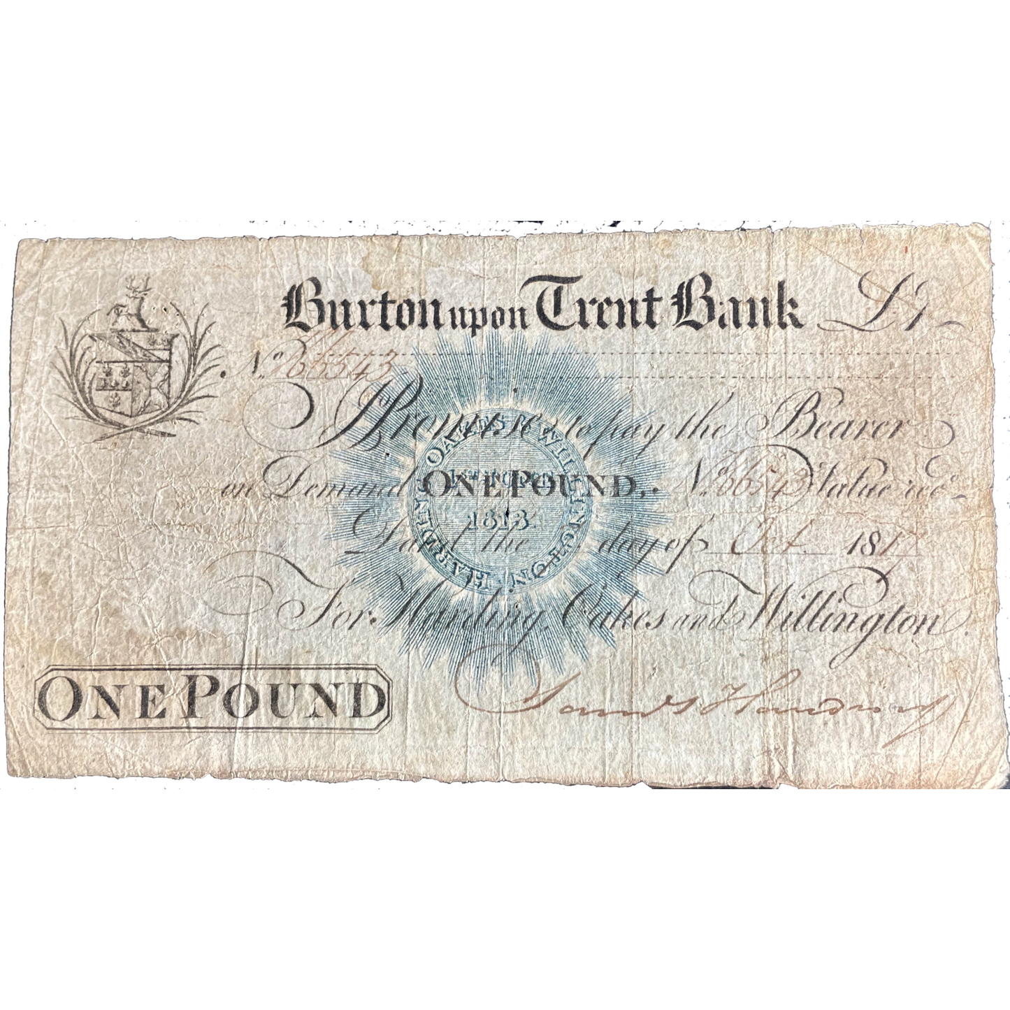 Burton upon Trent Bank 1817 £1 banknote Outing 373a