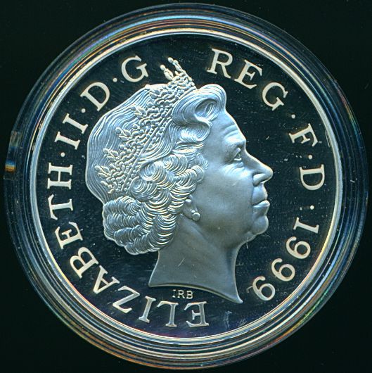 C140 1999 Debden presentation set Year prefix £20 B375 (YR19) with £5 silver proof Millennium crown