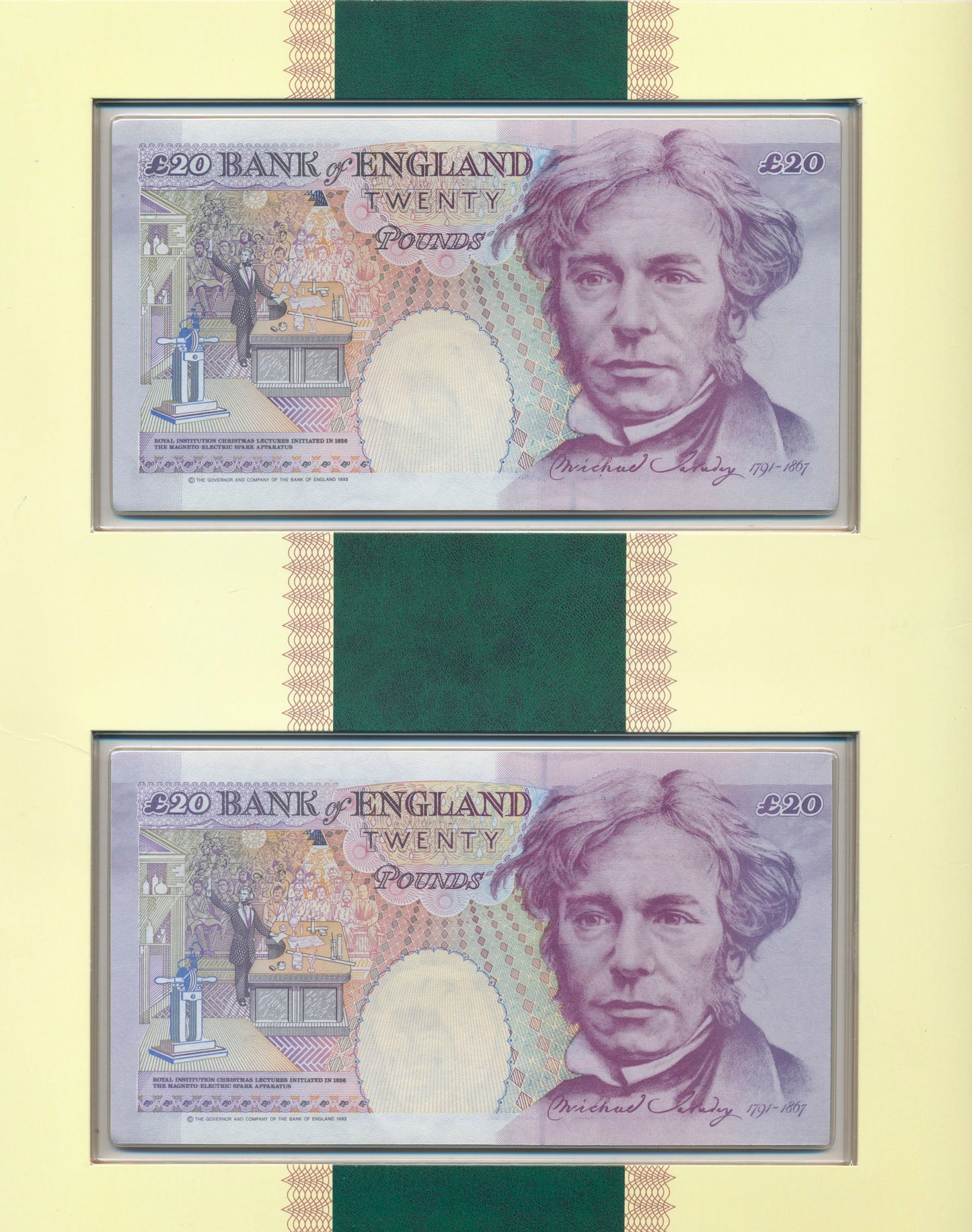 C144 1999 Debden presentation set First Lowther £20 (B384) and Last Kentfield £20 (B375)