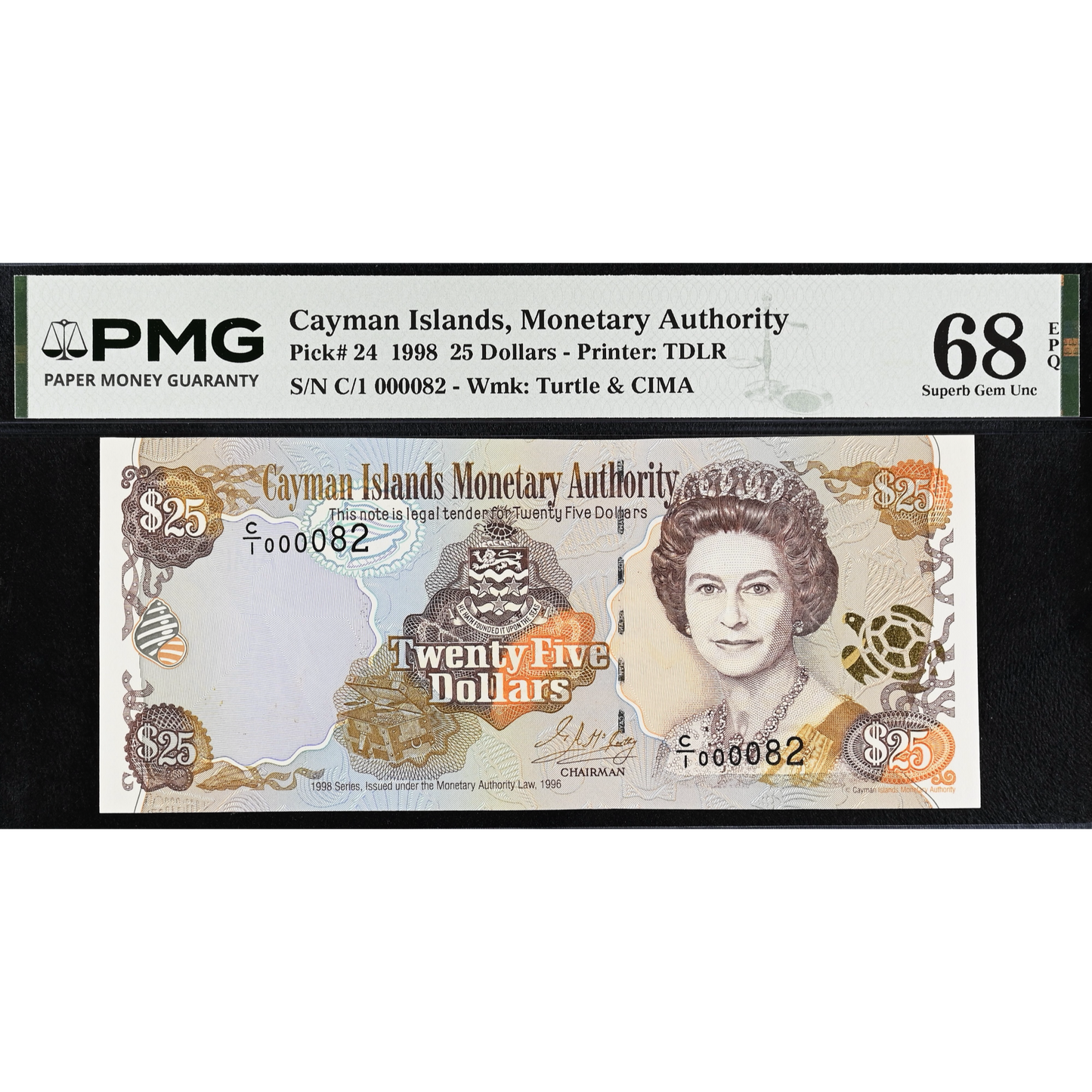 CAYMAN ISLANDS P.24 1998  very low serial number $25 Superb Gem UNC 68 EPQ