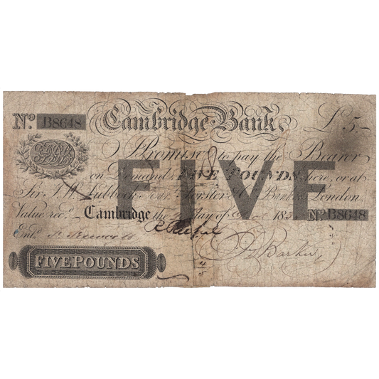 Cambridge Bank 1838 £5 banknote Outing 411a