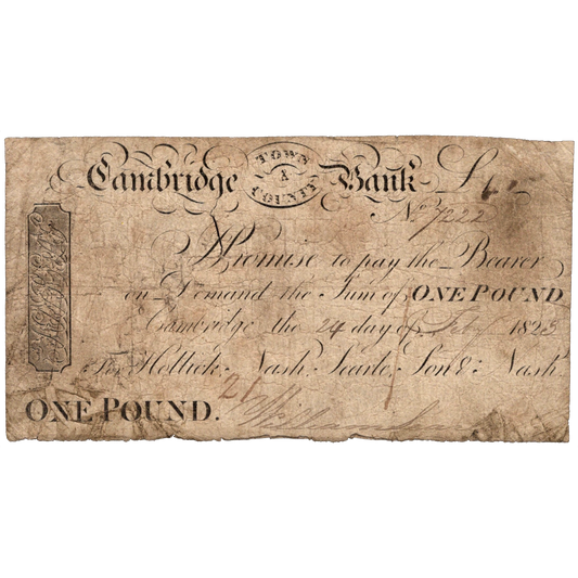 Cambridge Town & County Bank 1823 £1 banknote Outing 409a