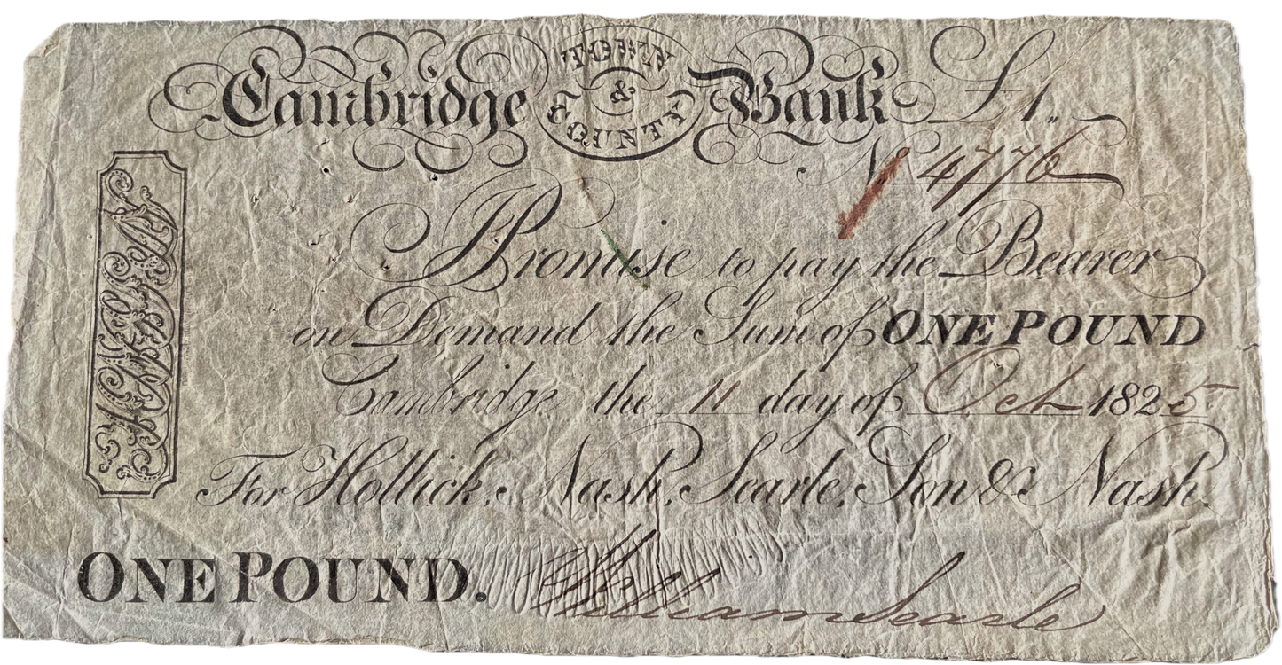 Cambridge Town & County Bank 1825 £5 banknote Outing 409a