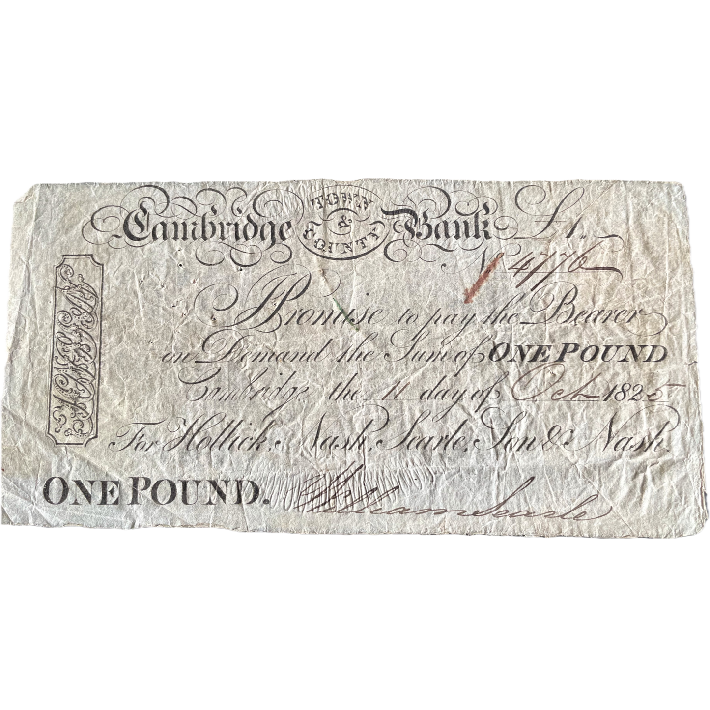 Cambridge Town & County Bank 1825 £5 banknote Outing 409a