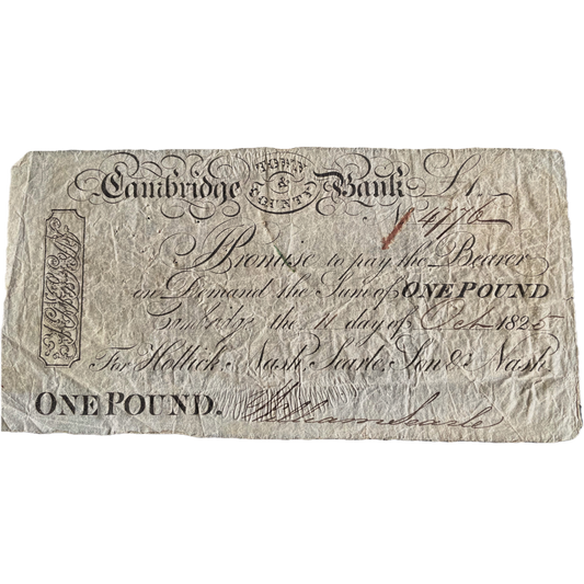 Cambridge Town & County Bank 1825 £5 banknote Outing 409a