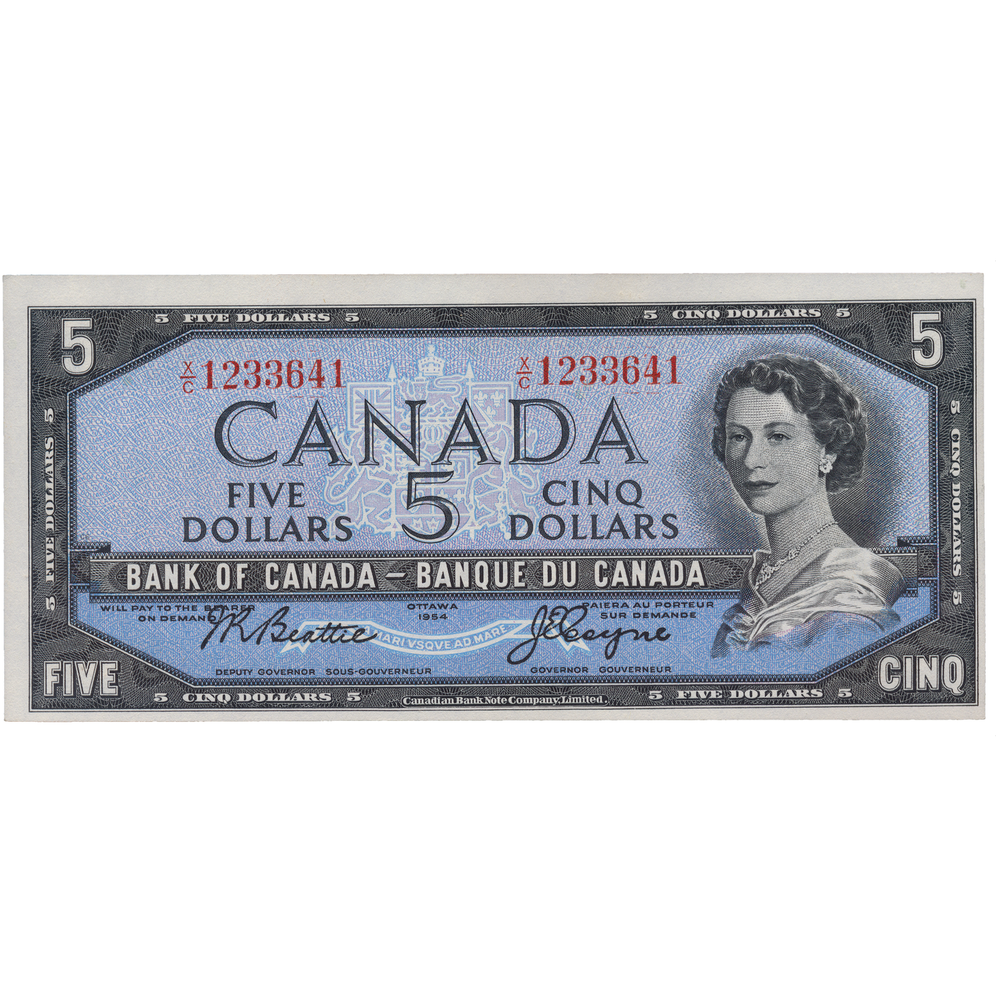 CANADA P.77a 1954 modified design $5 Beattie, Coyne UNC