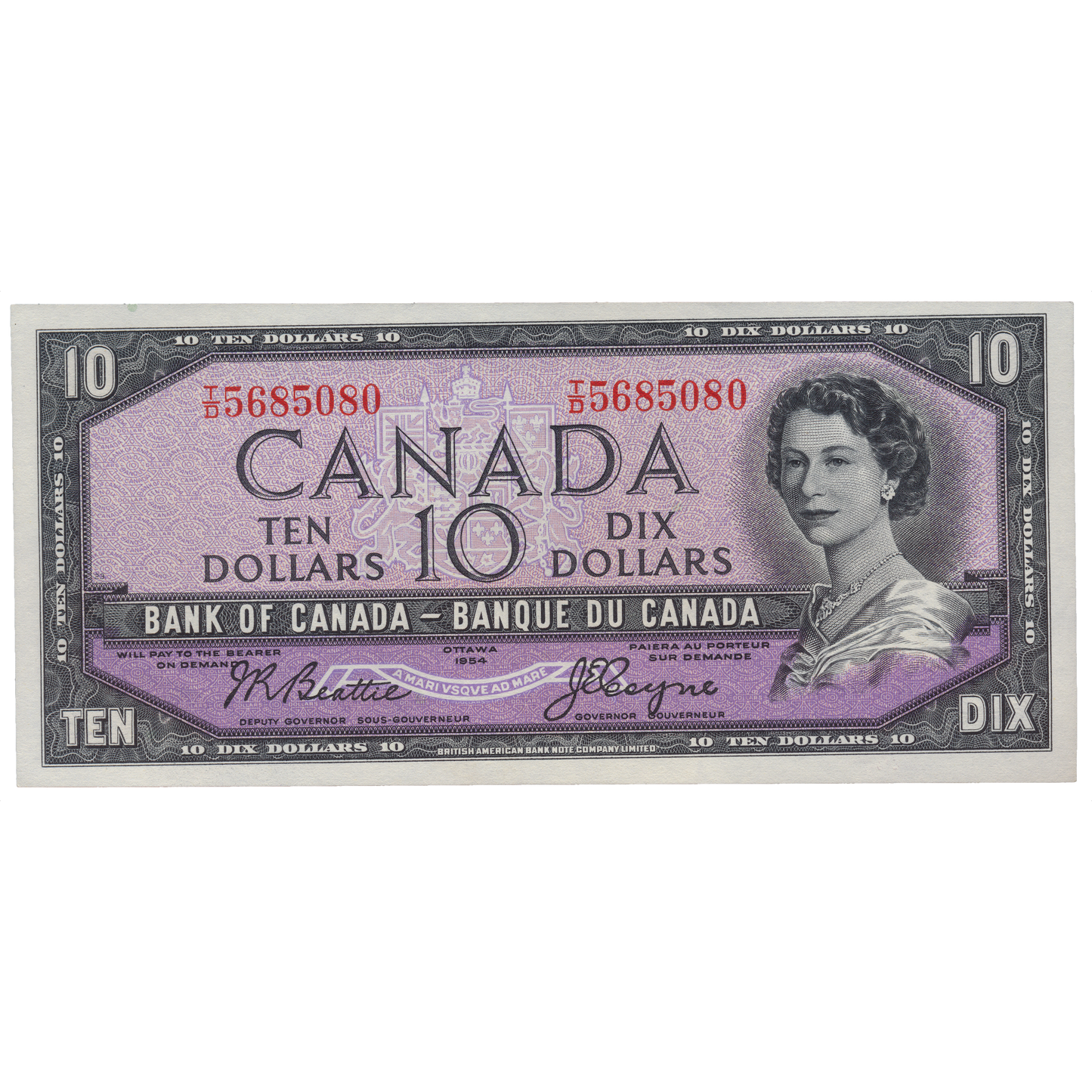 CANADA P.79a 1954 modified design $10 Beattie, Coyne UNC