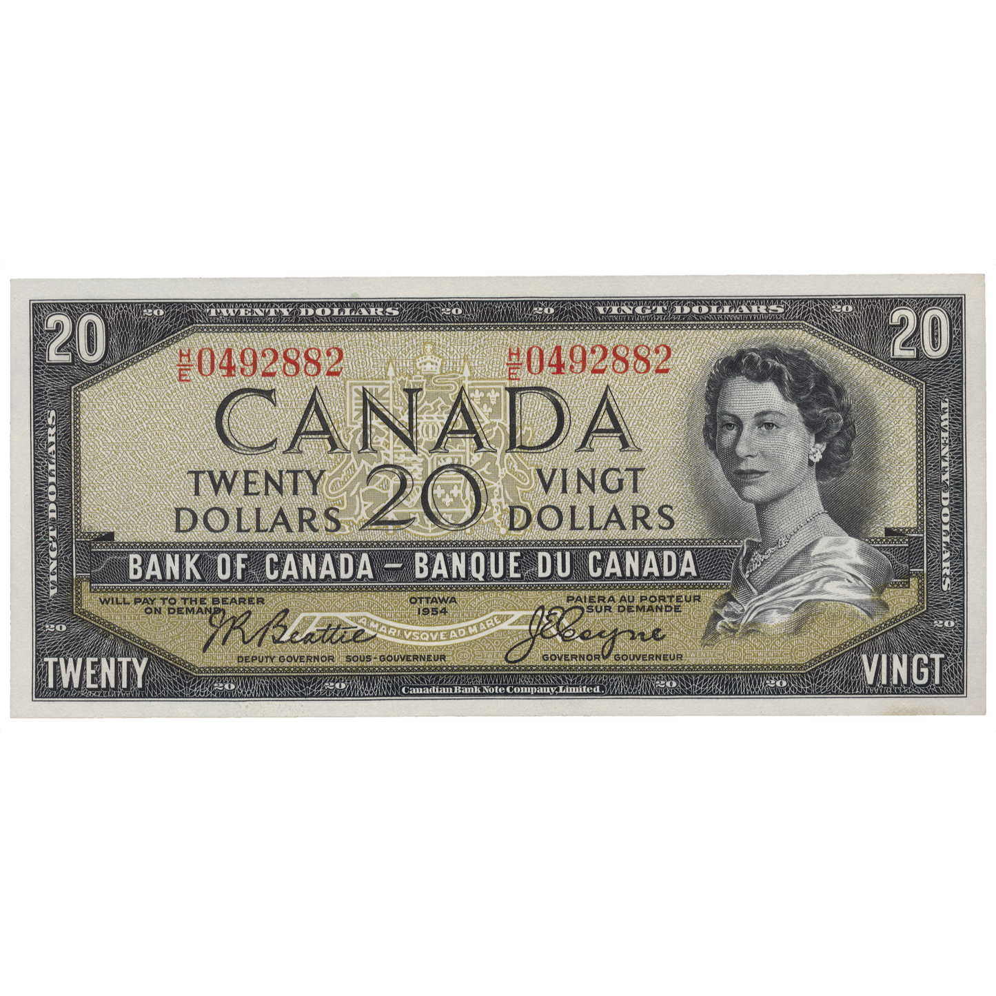 CANADA P.80a 1954 modified design $20 Beattie, Coyne UNC