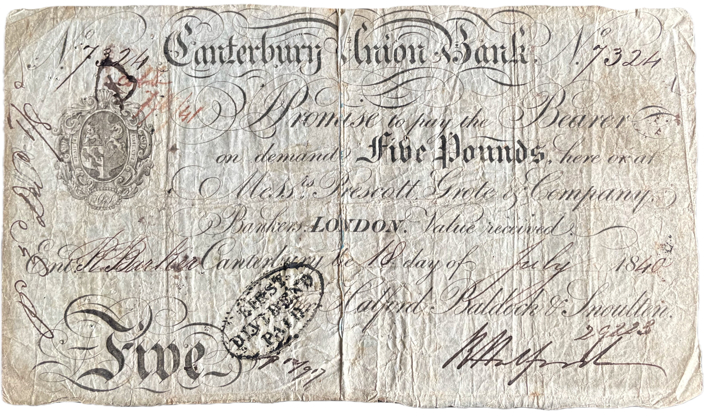 Cambridge Town & County Bank 1825 £5 banknote Outing 409a