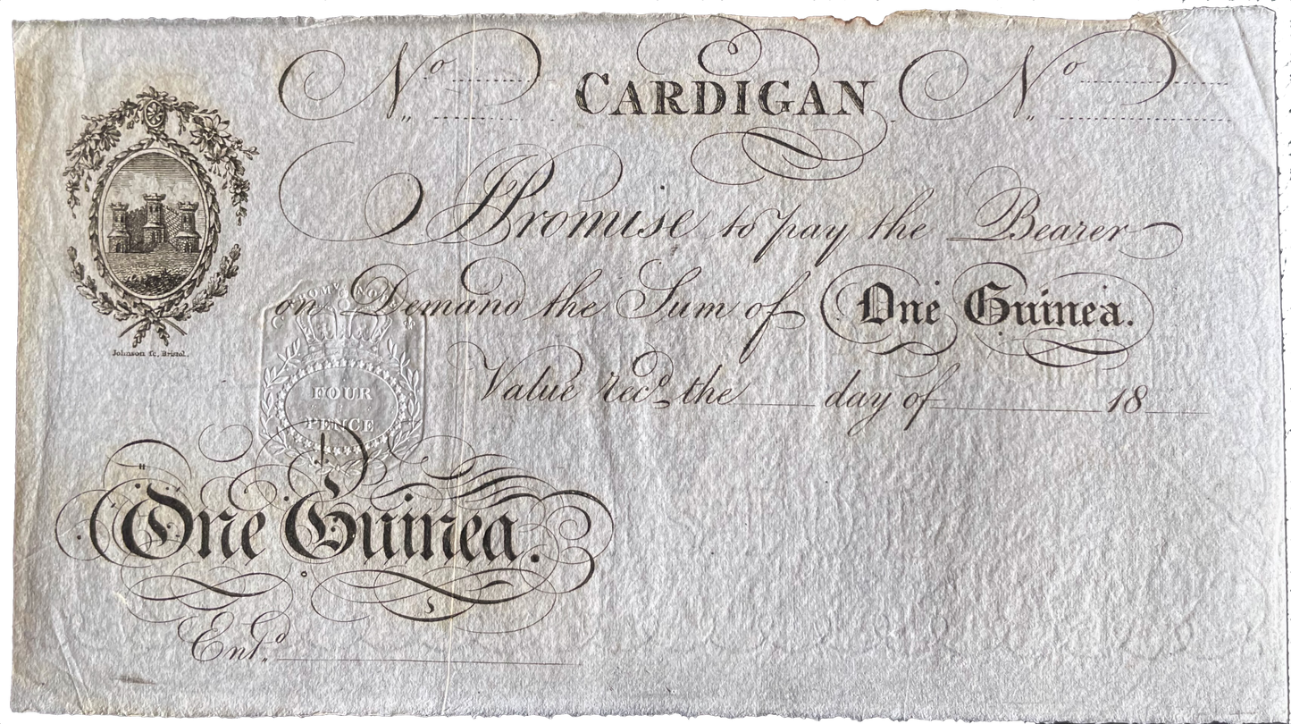 Cardigan Bank 18__ 1 guinea banknote Outing 427b