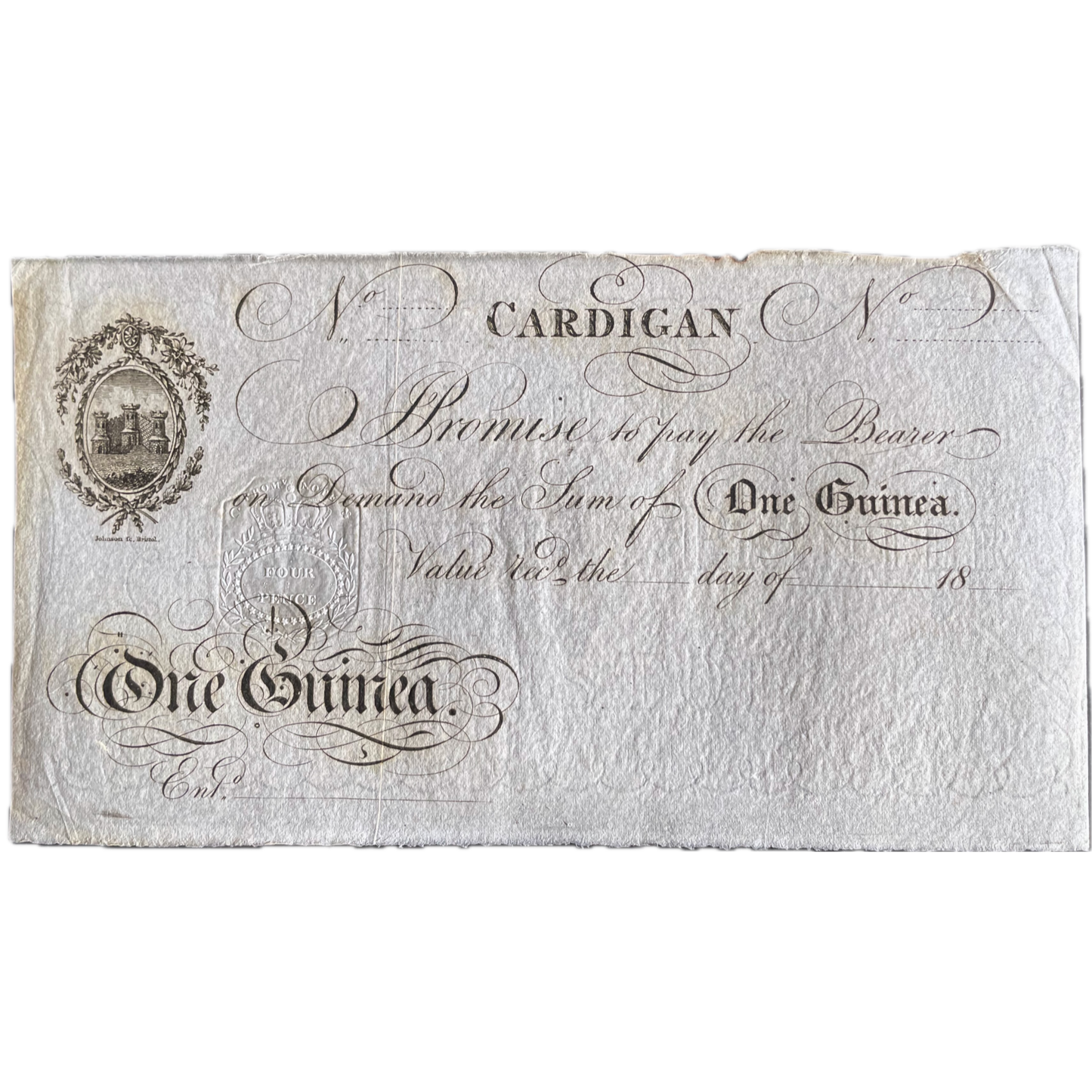 Cardigan Bank 18__ 1 guinea banknote Outing 427b