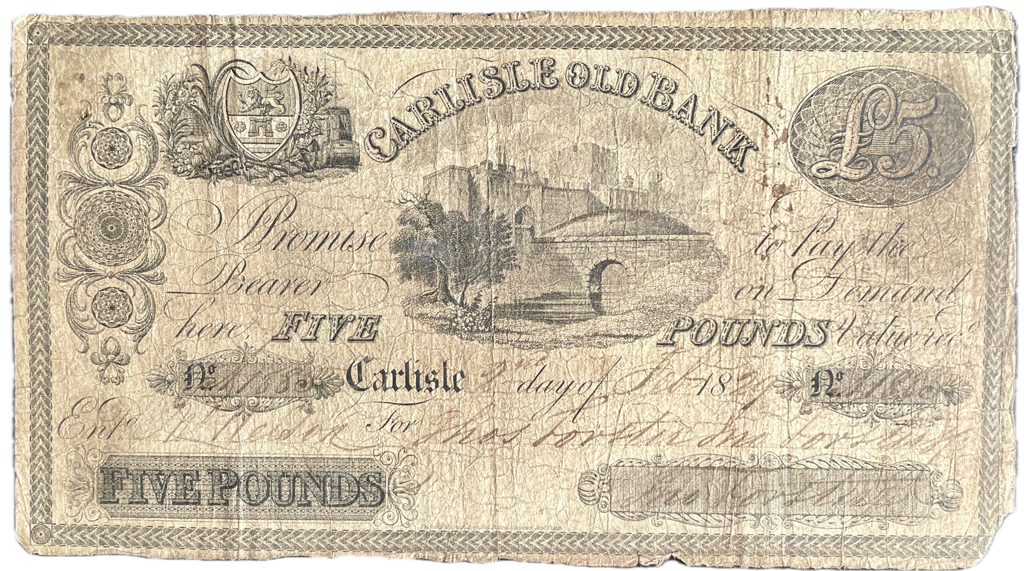 Carlisle Old Bank 1829 £5 banknote Outing 429b