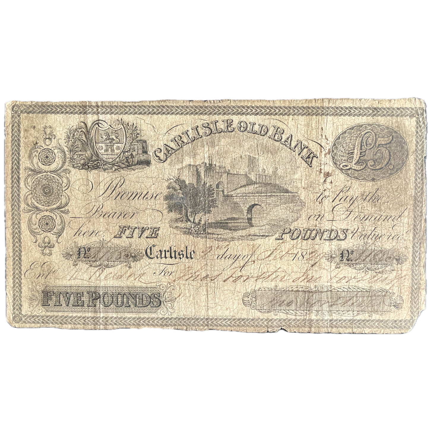 Carlisle Old Bank 1829 £5 banknote Outing 429b