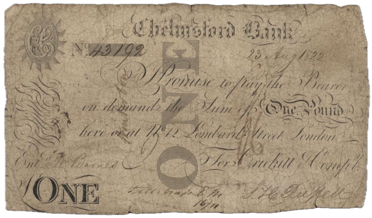 Chelmsford Bank 1810 £1 banknote Outing 482b