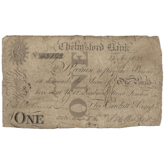 Chelmsford Bank 1810 £1 banknote Outing 482b