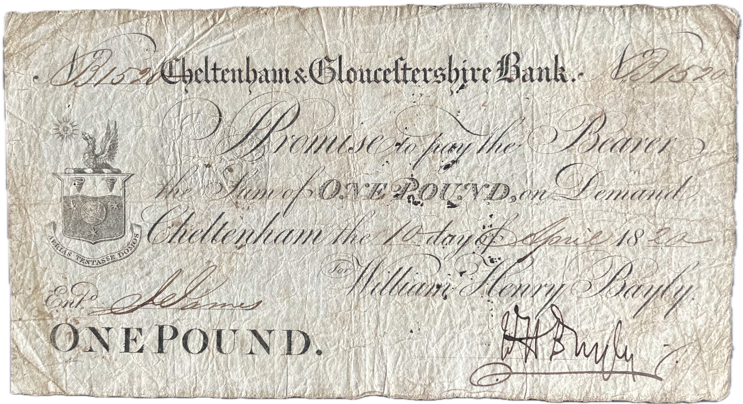 Cheltenham & Gloucester Bank 1820 £1 banknote Outing 489a