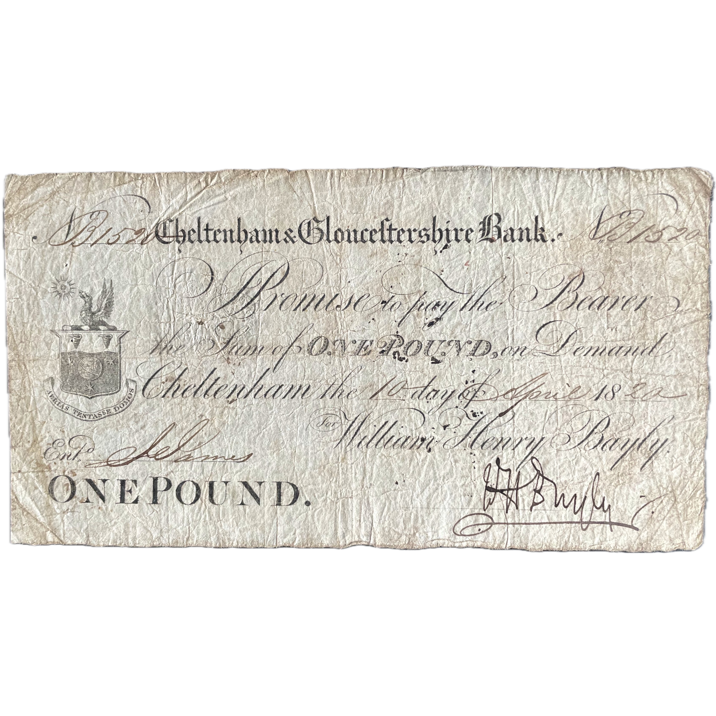 Cheltenham & Gloucester Bank 1820 £1 banknote Outing 489a