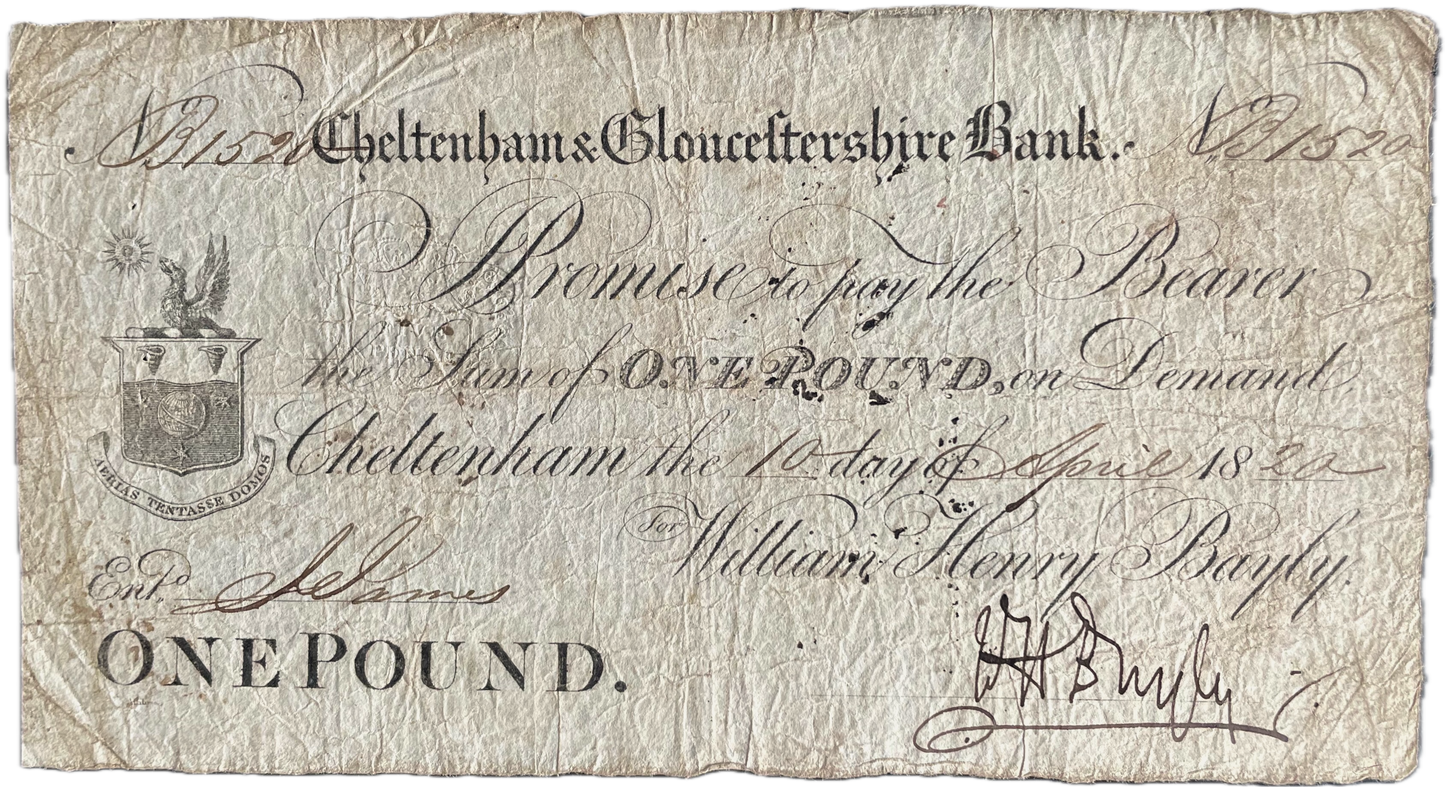 Cheltenham & Gloucester Bank 1820 £1 banknote Outing 489a