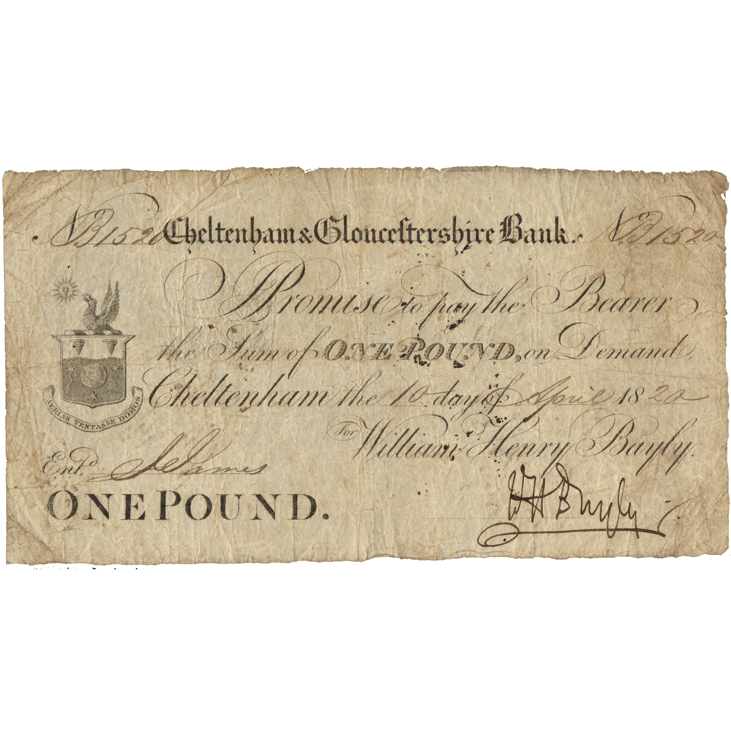 Cheltenham & Gloucester Bank 1820 £1 banknote Outing 489a