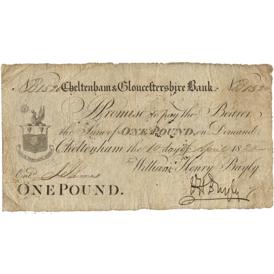 Cheltenham & Gloucester Bank 1820 £1 banknote Outing 489a