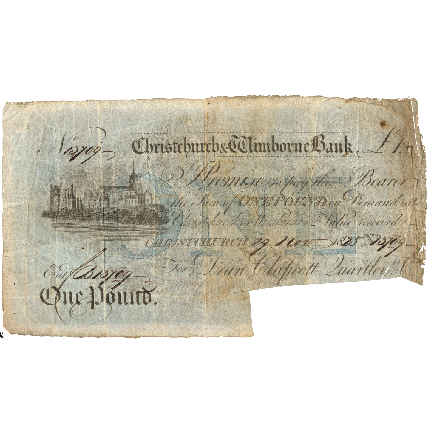 Christchurch & Wimbourne Bank 1825 £1 banknote Outing 556b for type