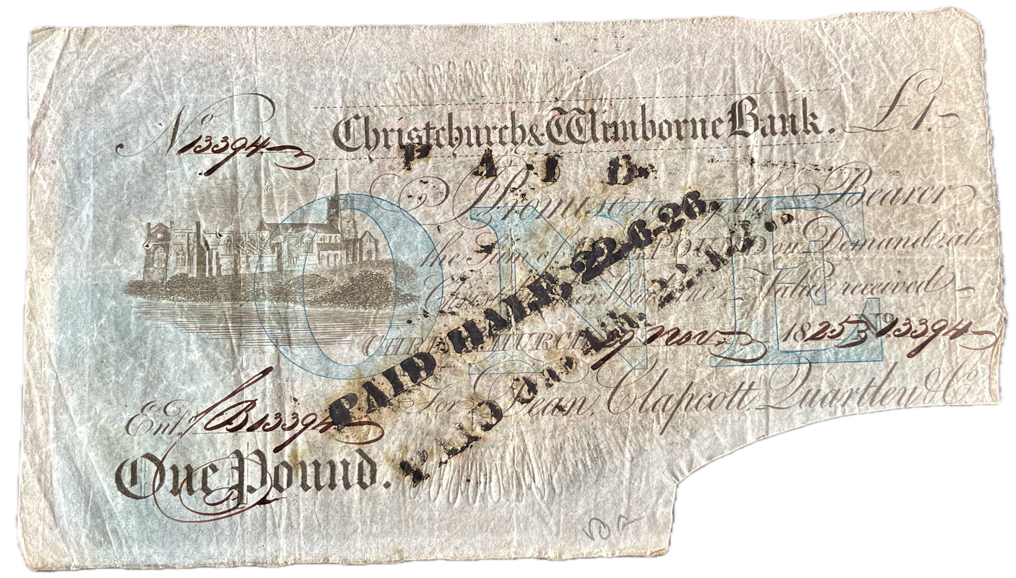 Christchurch & Wimbourne Bank 1825 £1 banknote Outing 556b for type