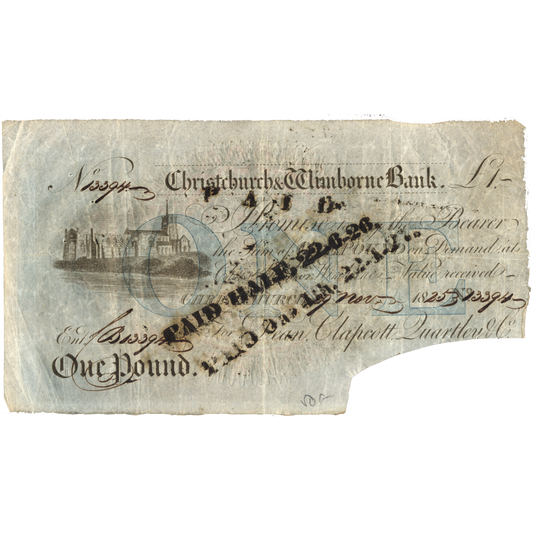 Christchurch & Wimbourne Bank 1825 £1 banknote Outing 556b for type