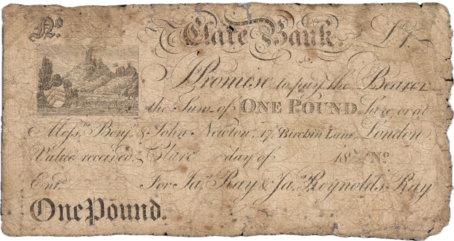 Clare Bank 1801-1819 £1 banknote Outing 568a